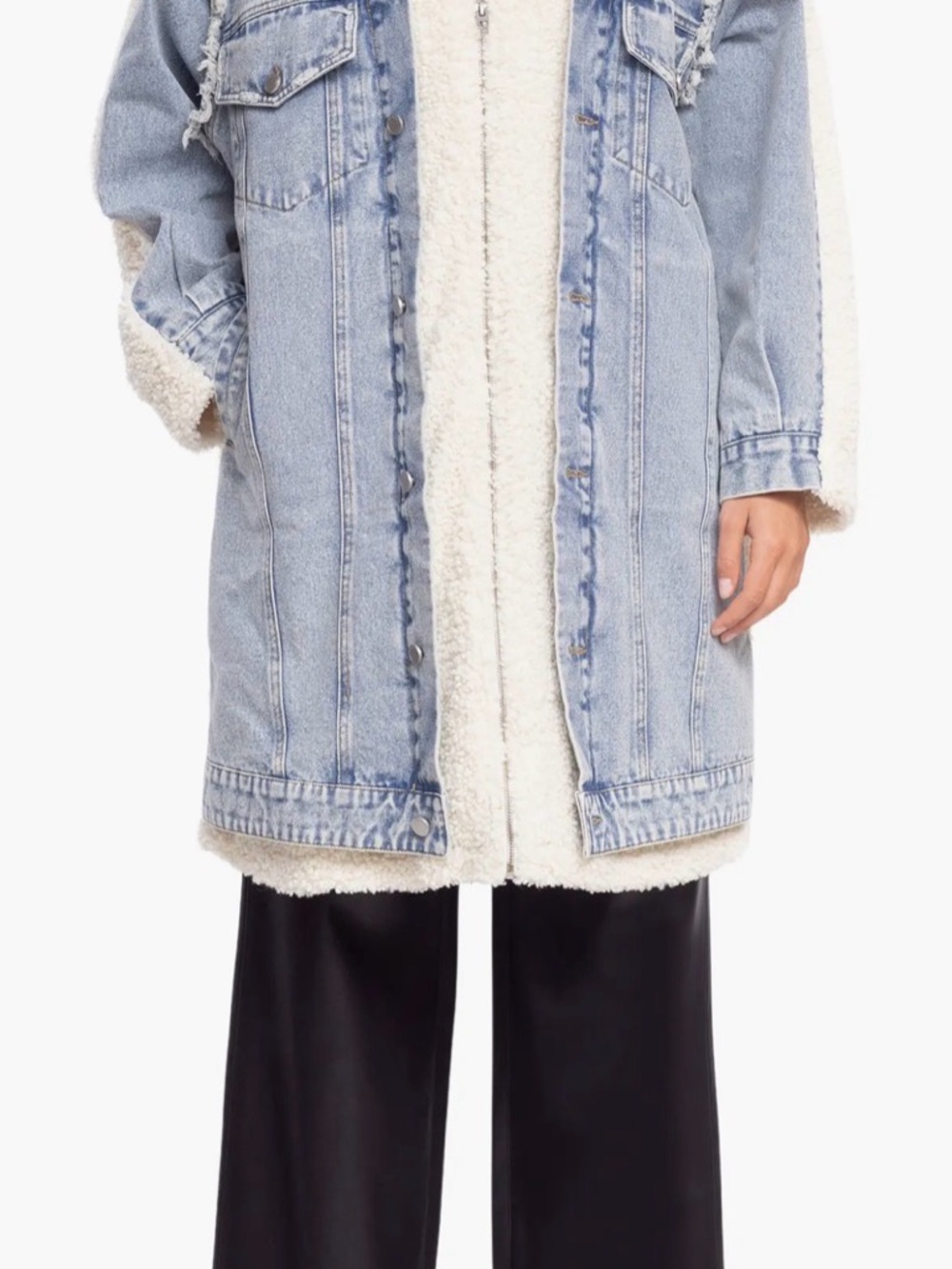 Blank NYC Longline Denim & Faux Shearling Trucker Jacket